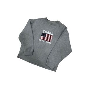 Chaps Ralph Lauren Heather Gray American Flag Crewneck Sweatshirt Mens Large